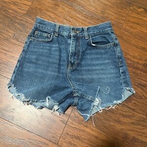 Zara Blue High-Waisted Jean Shorts Distressed Hem